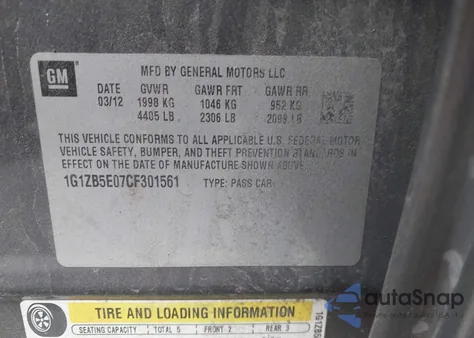 2012 Chevrolet Malibu Ls z USA, uszkodzony, nr VIN 1G1ZB5E07CF301561